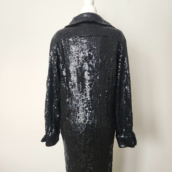 Vintage Halston Sequin Maxi Dress Size 12 Black Zip Collared Formal Party 70s - Picture 13 of 16